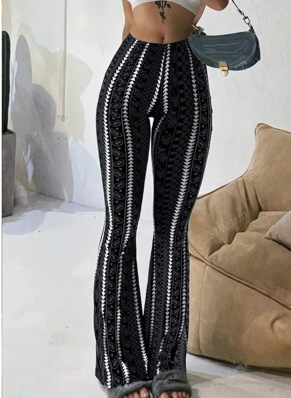 Mid-Rise Striped Flared Pants