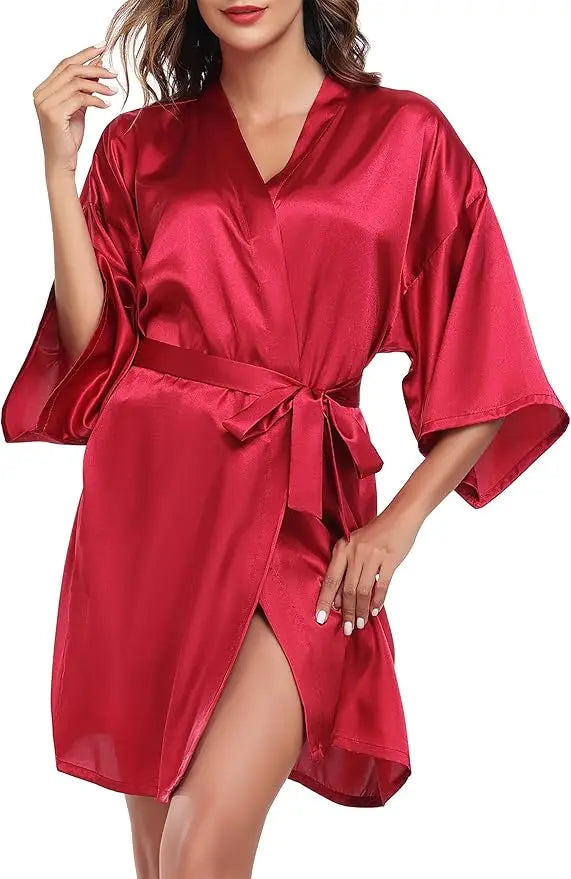 New Women's Sleeping Robe Home Clothes Sleeping Bridal Morning Robe Ding Simulated Silk Elastic Sleeping Robe Silk Short Dress
