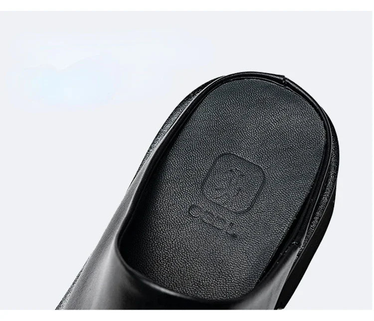 2024 Summer Mens Platform Business Half Shoes Luxury Genuine Leather 6 Cm High Heels Outdoor Social Party Slippers Sandals Man