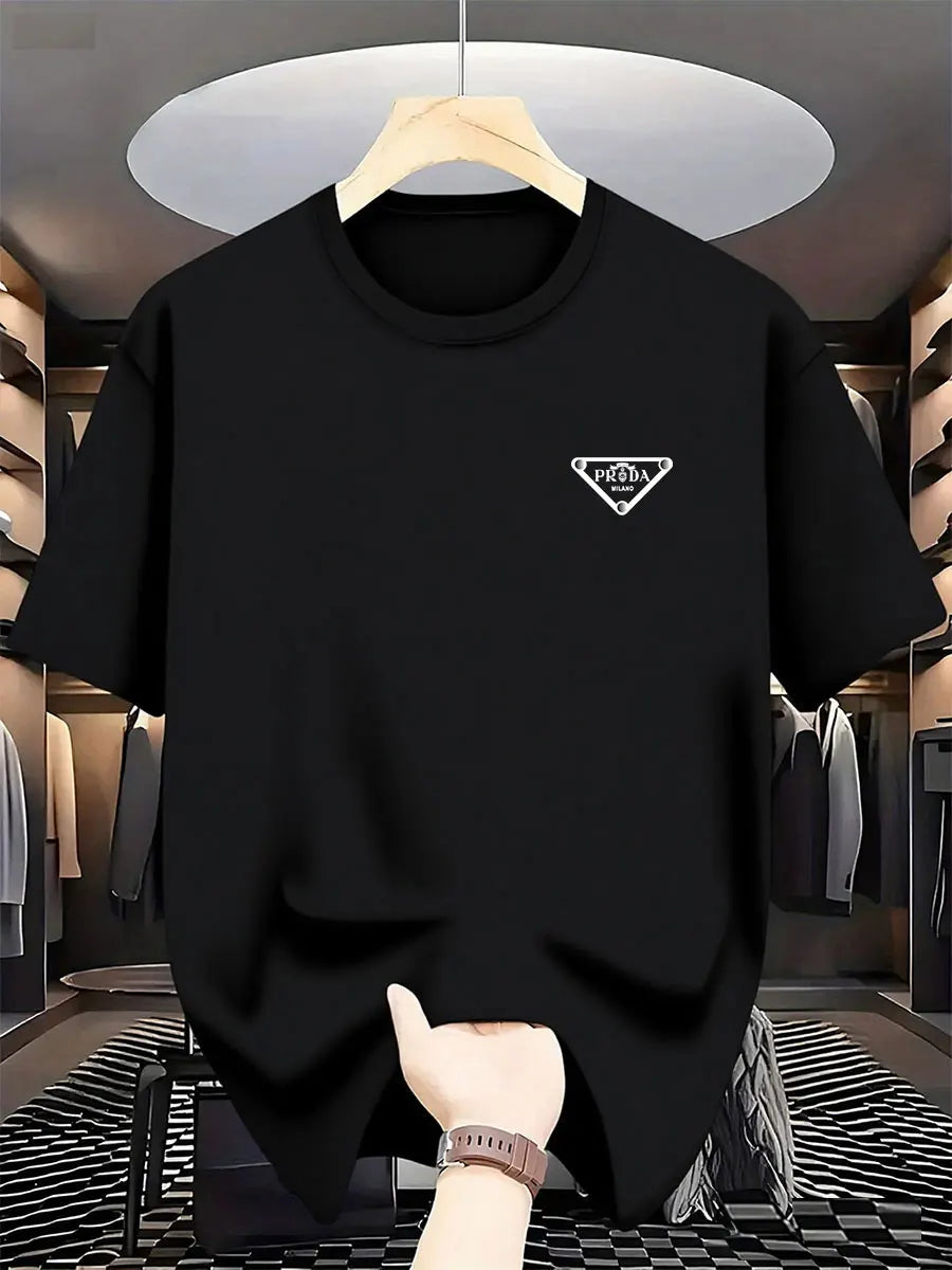 2026 New men's Milan fashion trend international brand printed T-shirt, pure cotton round neck, casual urban luxury high-endY2K