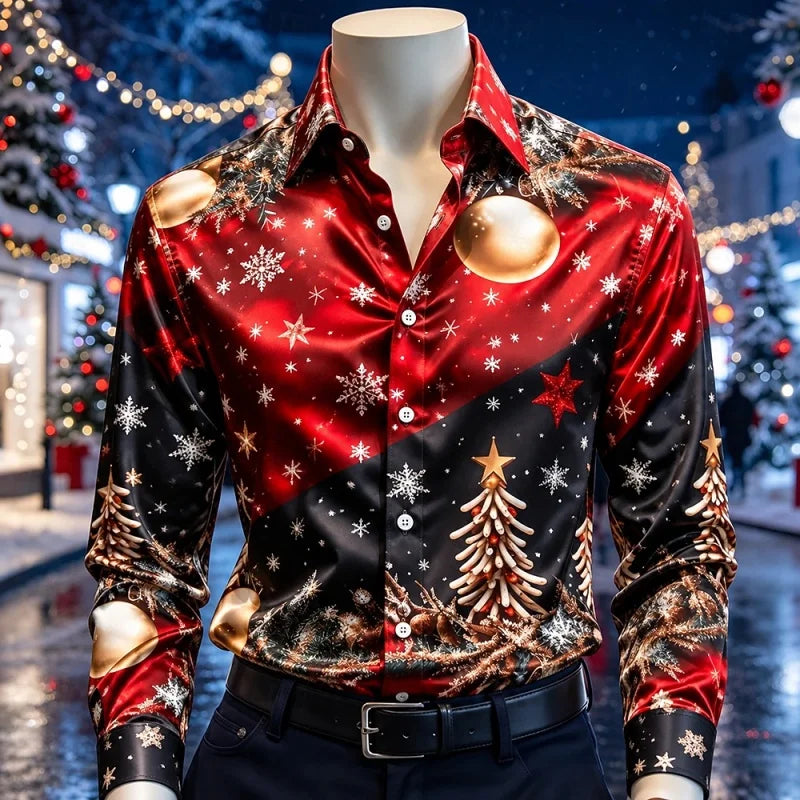 Men's Christmas Tree & Snowflake Shirt — product image