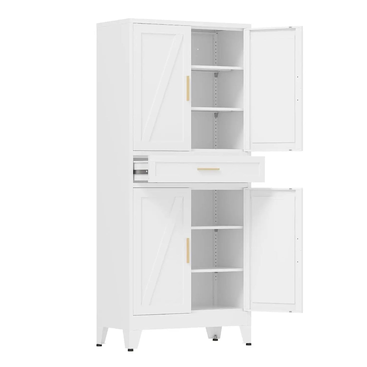 71'' Tall Metal Pantry Cabinet with Drawer, Kitchen Storage Cabinet with 4 Doors and Shelves, Freestanding, Customized