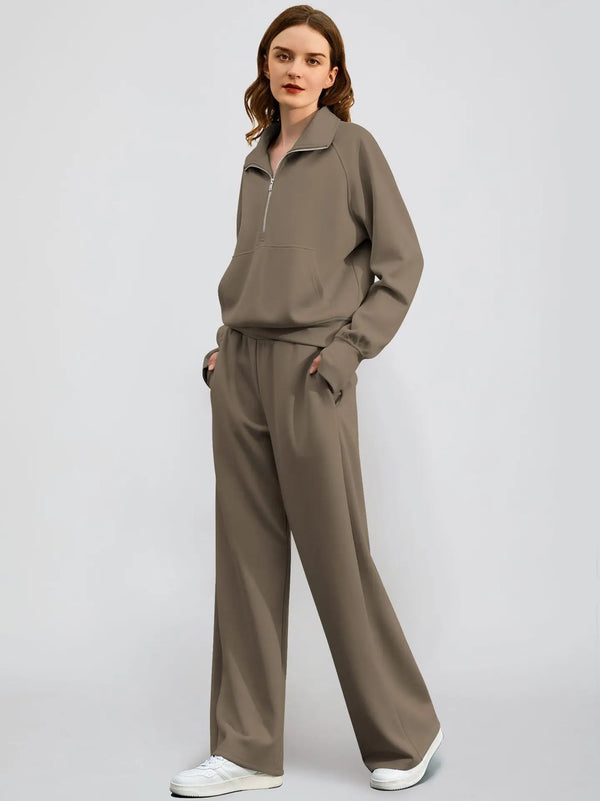 Half-Zip Sweatshirt & Wide-Leg Pants Set