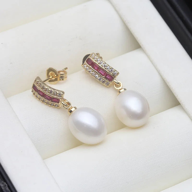 Freshwater Silver 925 Wedding Pearl Earrings Woman,Vintage Natural Pearl Earrings Jewelry Wife Girl Birthday Gift White Pink