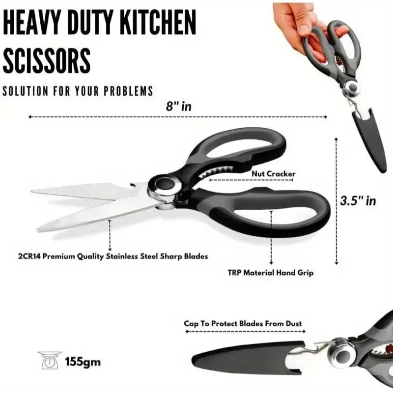 20.5cm (8-Inch) Heavy Duty Kitchen Scissors - 2CR14 Stainless Steel Multifunctional Shears with Protective Sleeve
