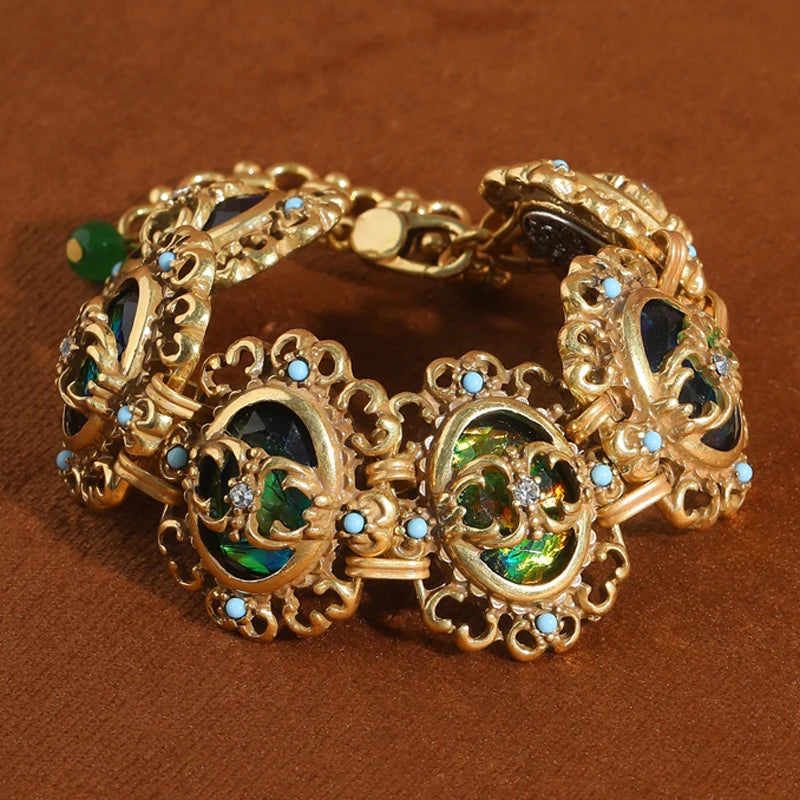 Vintage Green Stone Floral Bracelet — product image