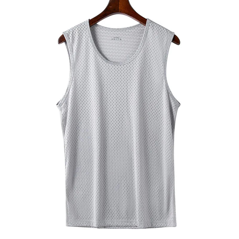 Men's Ice Silk Mesh Tank Tops Man Gym Stringer Transparent Bodybuilding Sleeveless Shirt Fitness Vest Male Muscle Singlets L-5XL