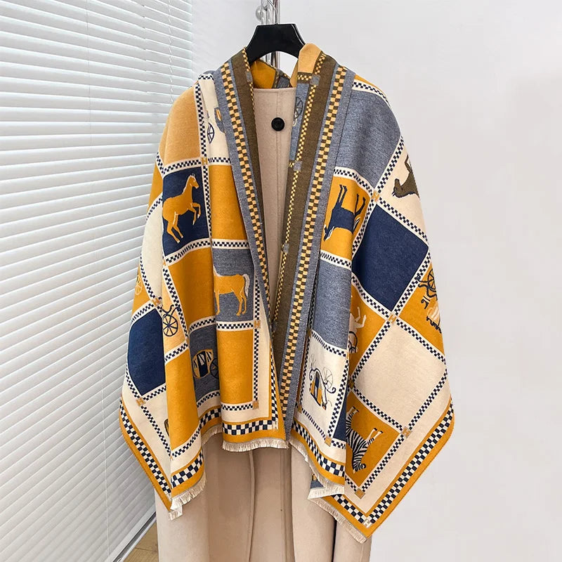 Horse-Print Winter Shawl Wrap — product image