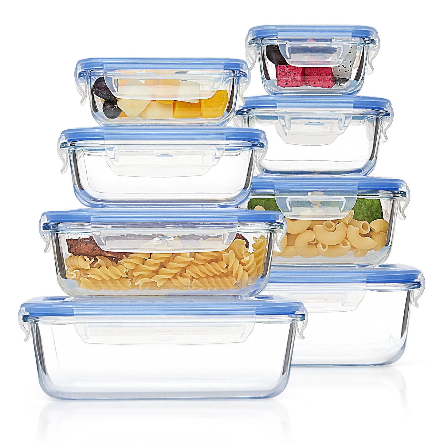 8-piece set of glass food storage containers, leak-proof sealed LIDS, BPA-free, non-toxic transparent borosilicate