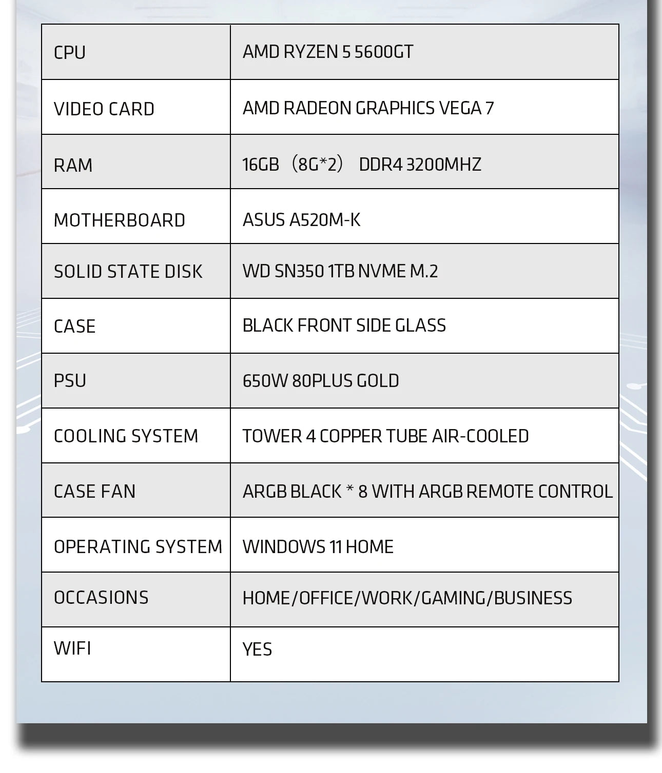 YEAH MAGIC AMD Ryzen 5 5600GT Gaming Desktop 16GB(8G*2) DDR4 3200 1T NVME SSD ARGB 7 Fans Win 11 Home Gamer Desktop PC in US