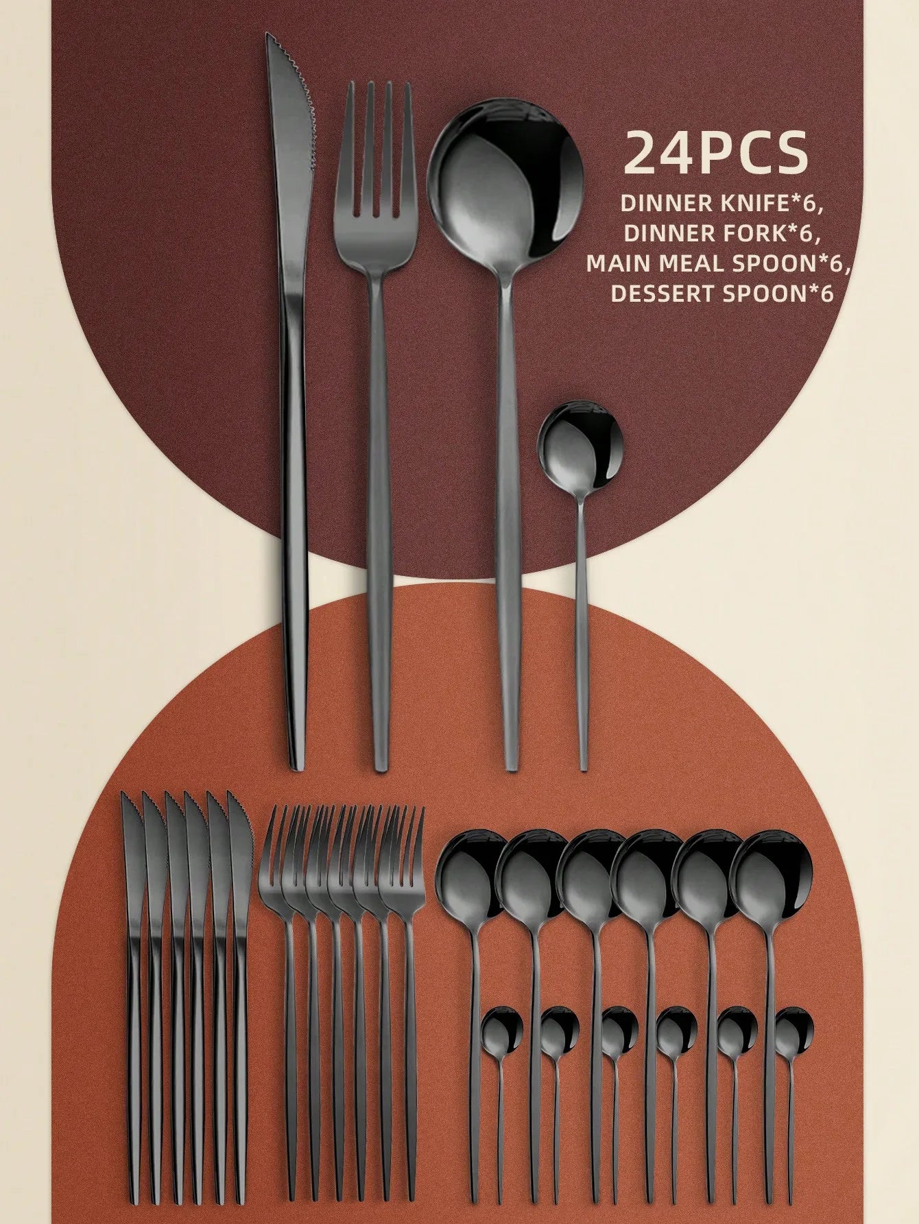 24pcs Stainless Steel Hotel Western Cutlery Set, Includes Knives, Forks, Spoons, And Tea Spoons,Kitchen,Christmas Gift