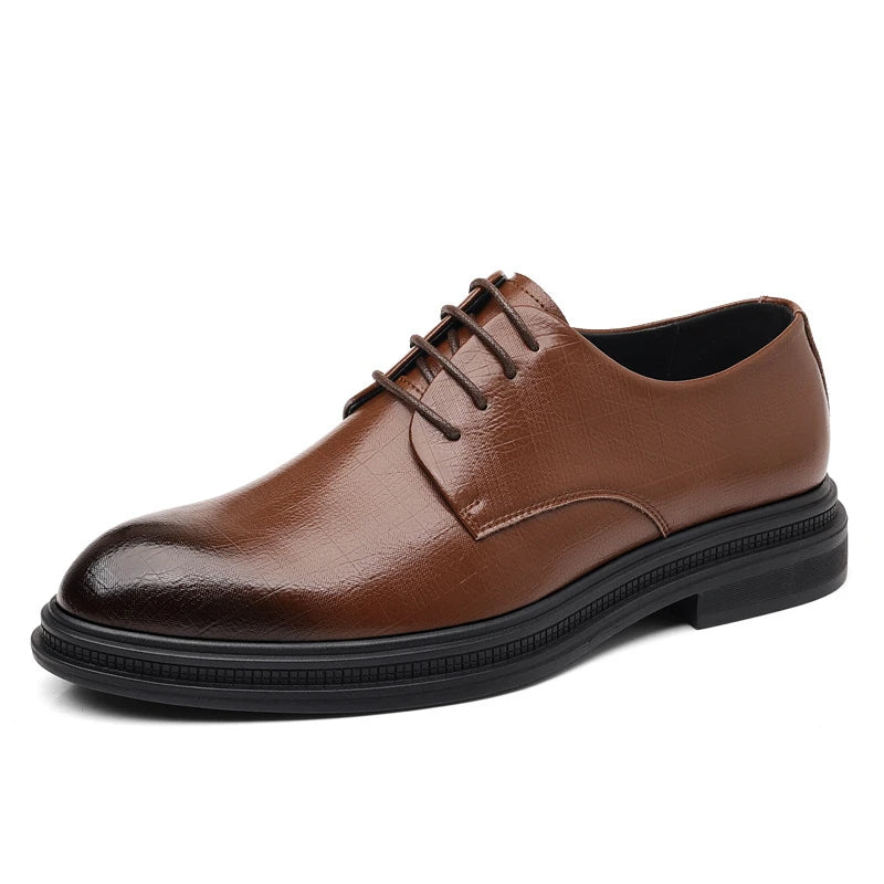 Mens Black Vintage Genuine Leather Lace Up Formal Business Office Groom Wedding Daily Wear Dress Shoes Simple British Style