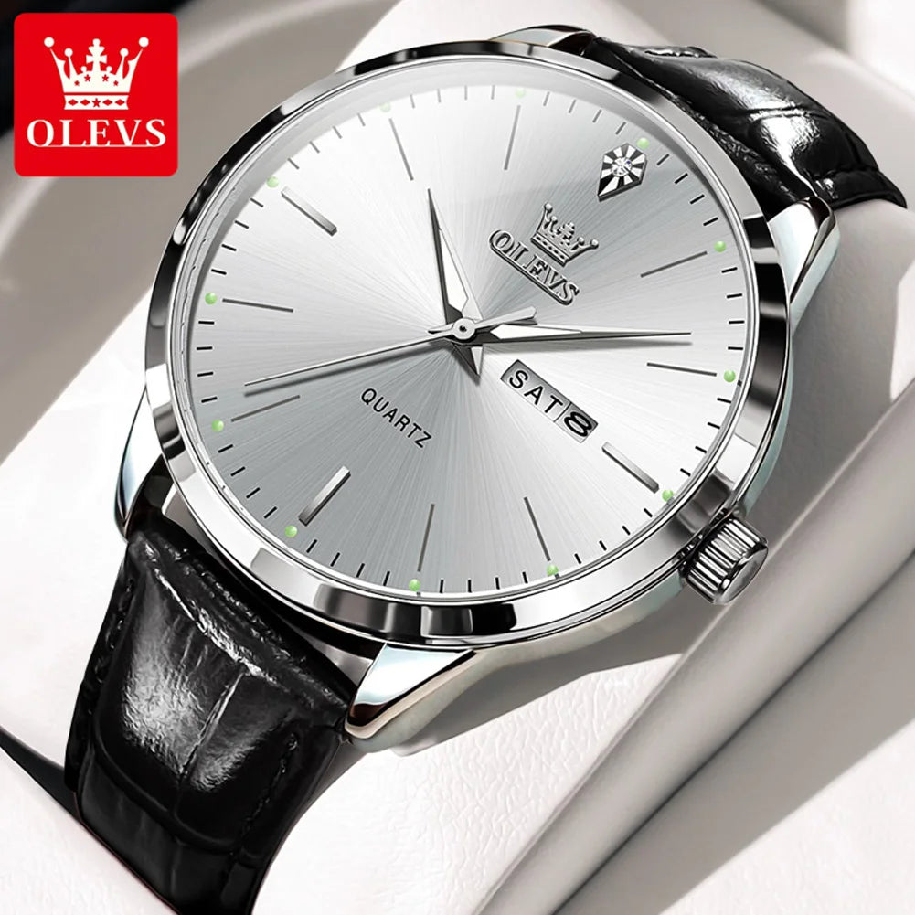 OLEVS 2935 Men Quartz Watch Dual Calendar Luminous Classic Business Watch For Men Fashion Original Waterproof Dress Wristwatch