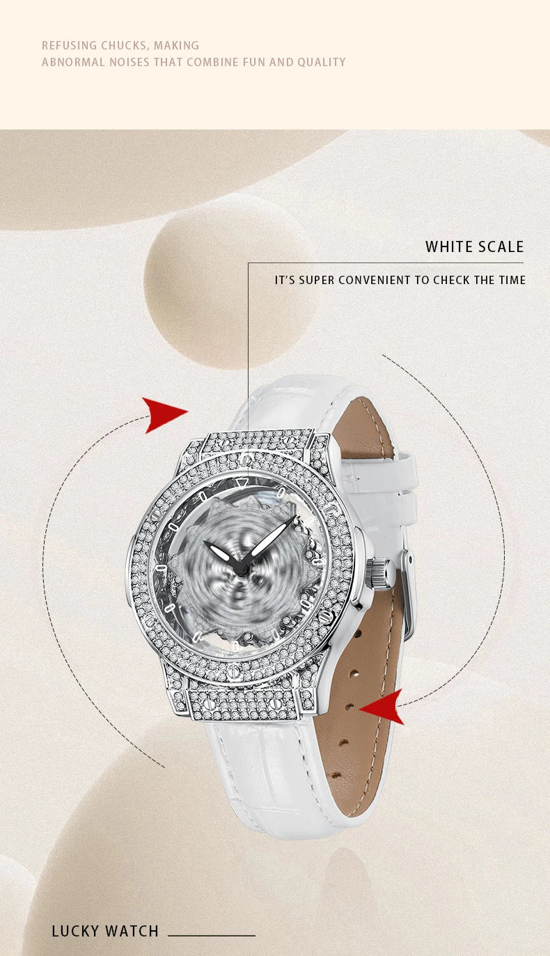 Popular women's watch with fashionable large dial, pentagram waterproof watch for girls, snowflake rotating hollow women's watch