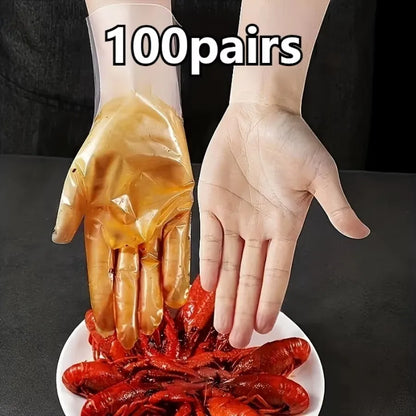100 Pairs of Disposable Transparent Gloves, Easy To Wear, Comfortable Fit, Suitable for Kitchen, Cooking, Cleaning