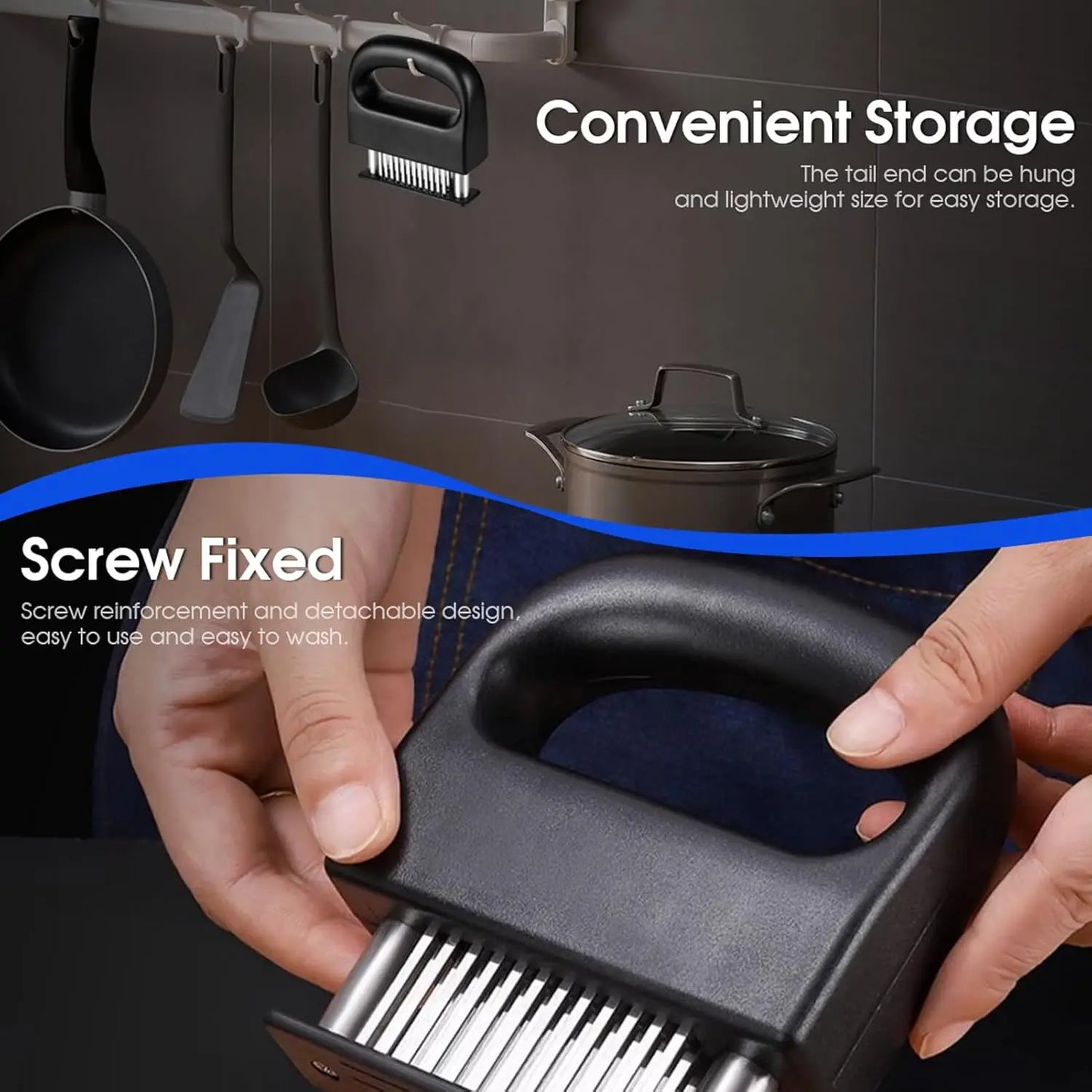 Heavy Duty Meat Tenderizer Tool with 48 Stainless Steel Ultra-Sharp Blades Compact Cooking Tool Handheld Kitchen Item