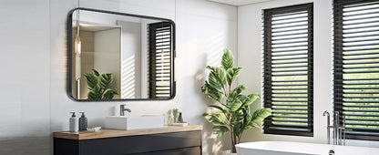 JHK Matte Metal Framed Bathroom Mirror for Wall,Vanity Rectangle Rounded Corner Tempered Glass Mirror,Clear Reflection,Modern