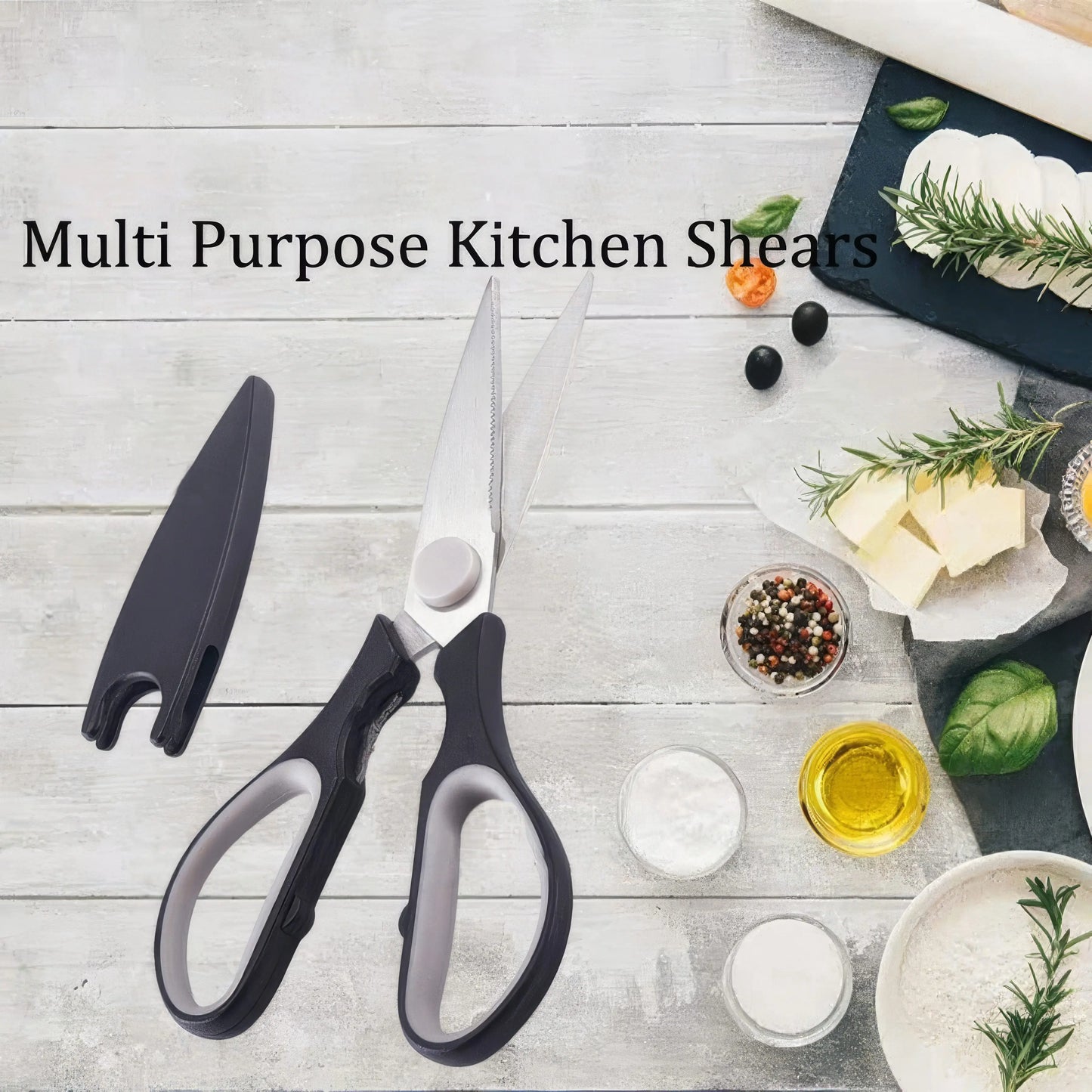 1/2 Multifunctional Kitchen Scissors Black, Wear-resistant and Sharp, Stainless Steel Food Scissors, Suitable for Duck Meat