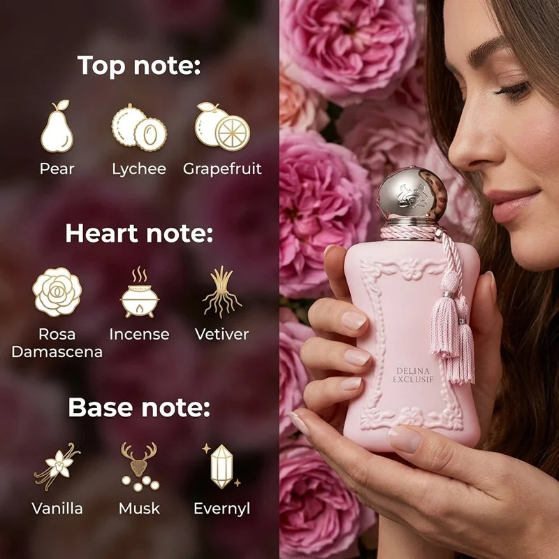 Delina Scent EDP Perfume for Women Long Lasting Pink Rose Rhubarb Sweet Floral Fragrance Lady Romantic Body Mist 30ml/1.0oz