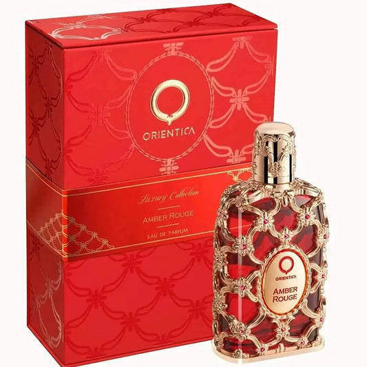 Orientica Luxury Collection Amber Rouge Eau De Parfum 2.7oz / 80ml – Woody, Amber, Saffron, Praline, Jasmine, Orange, Oak Moss, Seaweed – Arabic Perfume for Men & Women. A Perfect Holiday Gift.