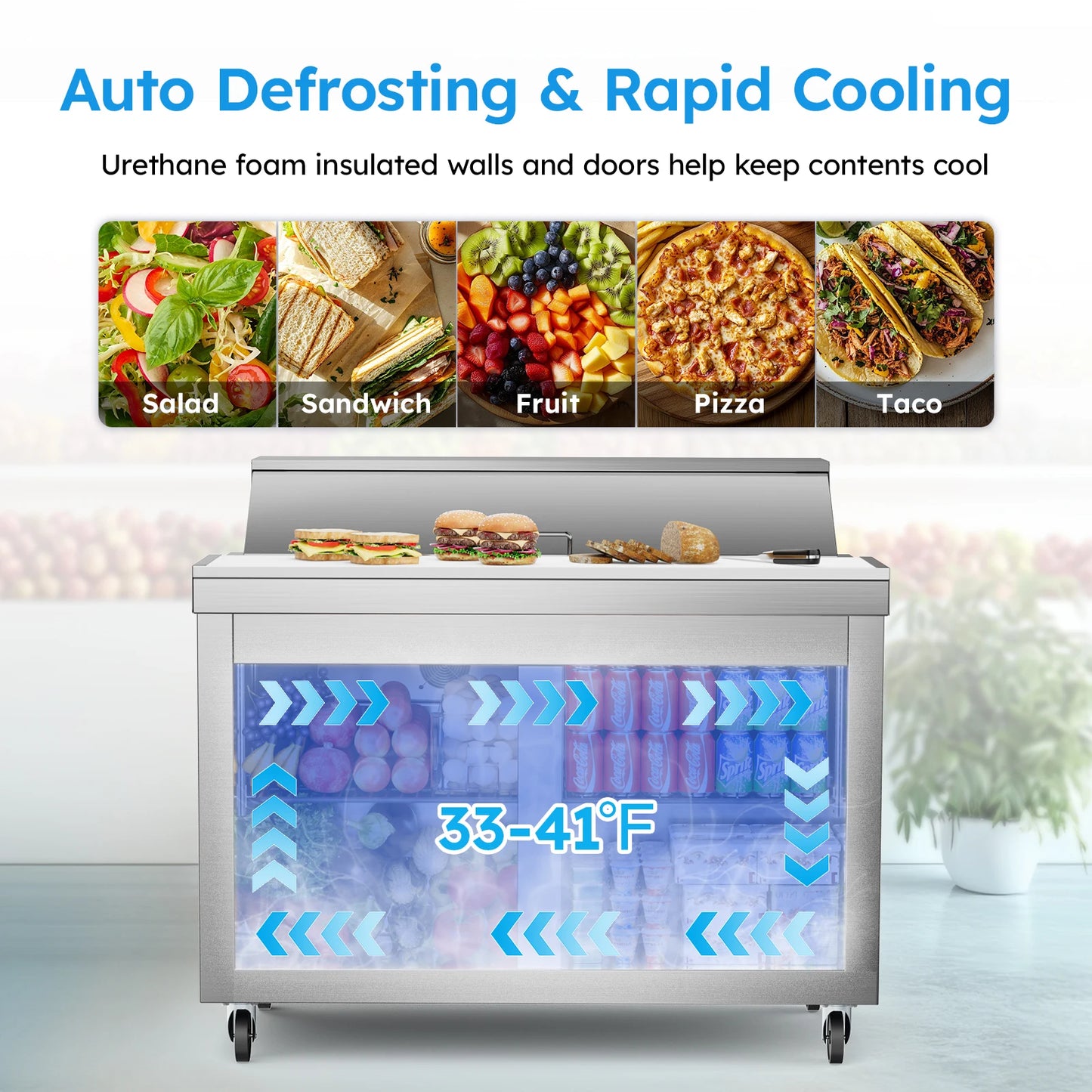 48" Refrigerated Prep Table 20 Cu.Ft Commercial Sandwich Refrigerator Stainless Steel Pizza Salad & Sandwich Workstation 12 Pans