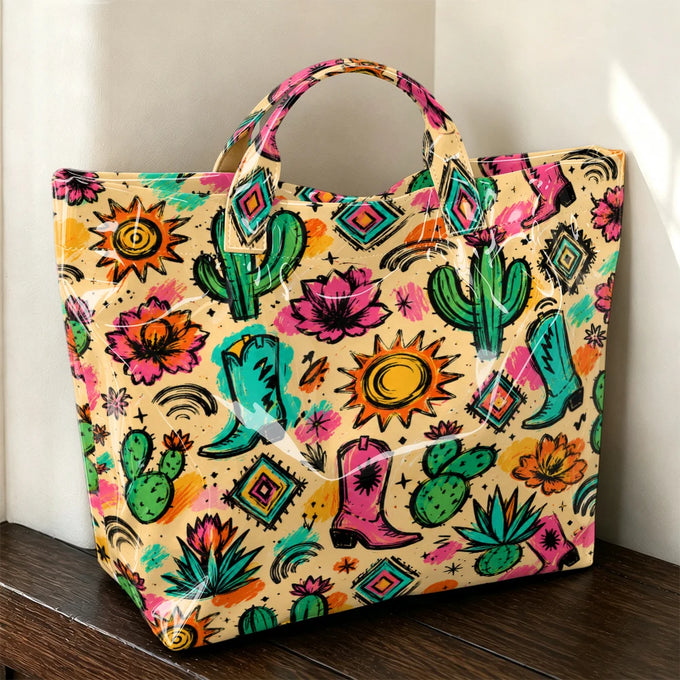 Western Cactus Print PVC Tote — view 1