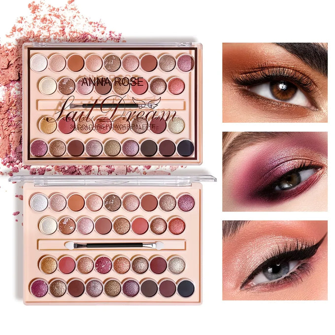 34-Color Warm-Tone Eyeshadow Palette & Brush Set — product image