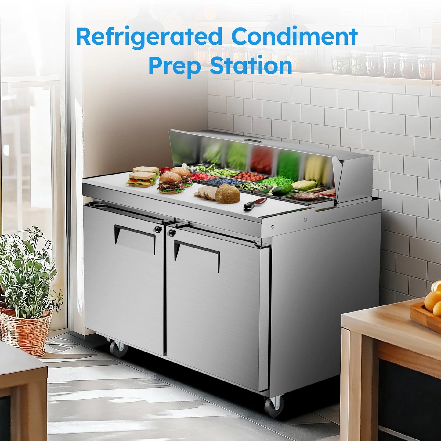 48" Refrigerated Prep Table 20 Cu.Ft Commercial Sandwich Refrigerator Stainless Steel Pizza Salad & Sandwich Workstation 12 Pans