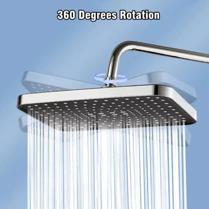 12 Inch ABS High Pressure Rainfall Shower Head Bathroom 360° Adjustable Angle Anti-Clog Nozzle Water Saving Bathroom Accessories