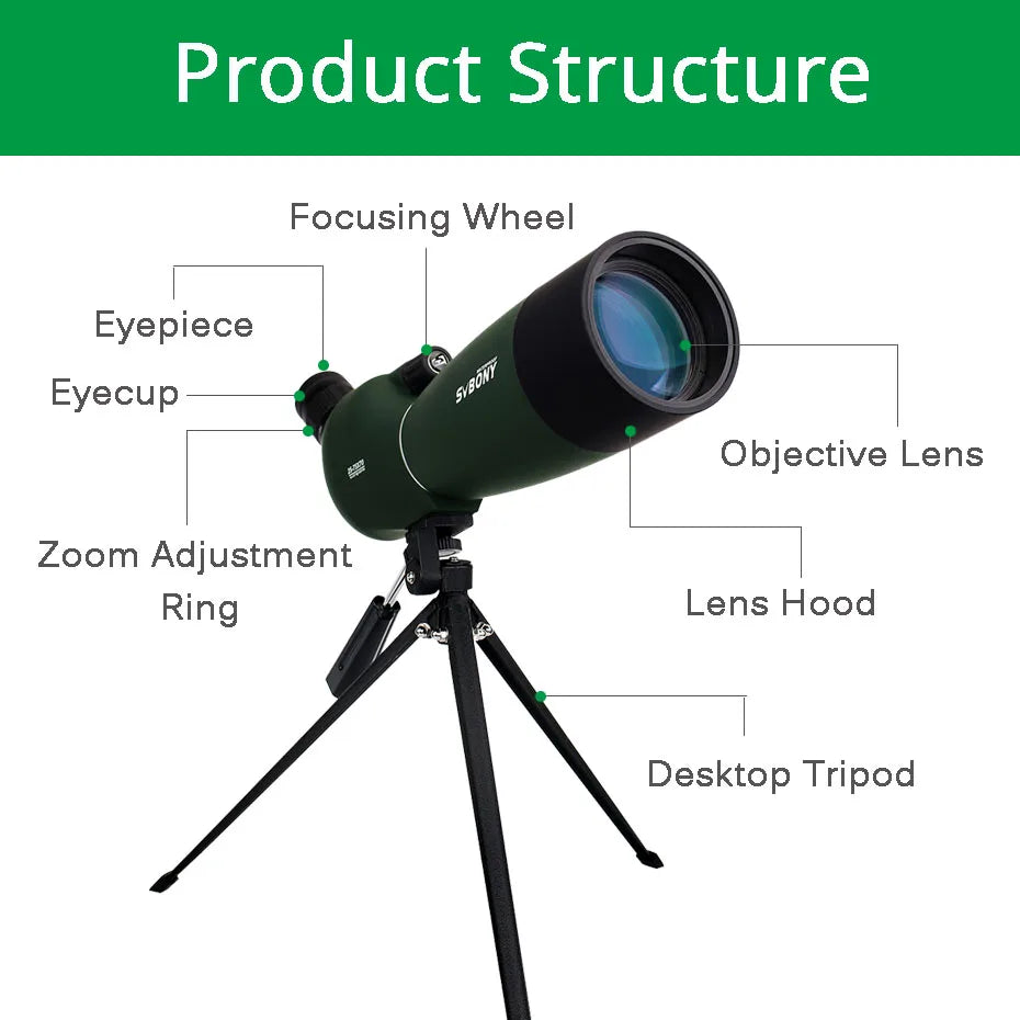 SVBONY SV28 Telescope Spotting Scope Powerful Zoom Monocular FMC BAK4 Waterproof For Bird Watching Target Shotting