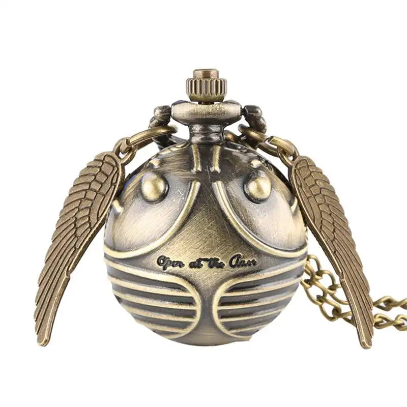 Antique Retro Ball Shaped Quartz Pocket Watch Fashion Sweater Angel Wings Necklace Chain Souvenir Gift for Men Women kids
