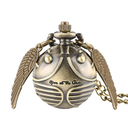 Antique Retro Ball Shaped Quartz Pocket Watch Fashion Sweater Angel Wings Necklace Chain Souvenir Gift for Men Women kids