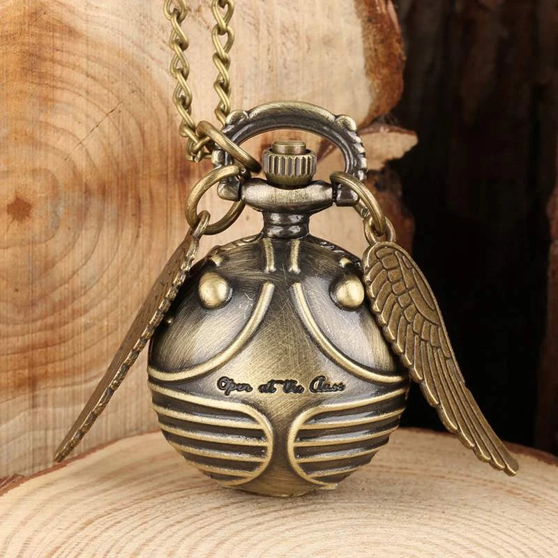 Antique Retro Ball Shaped Quartz Pocket Watch Fashion Sweater Angel Wings Necklace Chain Souvenir Gift for Men Women kids