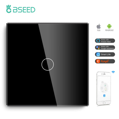BSEED Wifi Light Switches Smart Wall Switch 1/2/3Gang 1/2/3/4Way Touch Sensor Switch With Normal Socket Support Tuya Smart Life