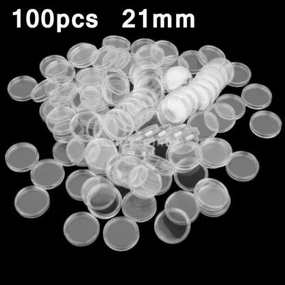 100Pcs 16-40mm Transparent Round Coin Storage Box Capsules Collection Coin Holder Containers Coin Capsule Case Supplies Gifts