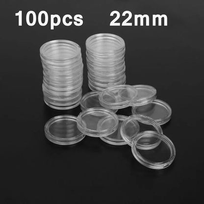 100Pcs 16-40mm Transparent Round Coin Storage Box Capsules Collection Coin Holder Containers Coin Capsule Case Supplies Gifts