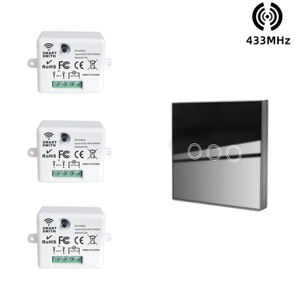 433MHz Smart Light Switch Rf Wireless Touch Wall Switch with Remote Control Tempered Glass Panel Switch for Home LED LAMP 220V
