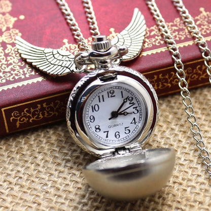 Antique Retro Ball Shaped Quartz Pocket Watch Fashion Sweater Angel Wings Necklace Chain Souvenir Gift for Men Women kids