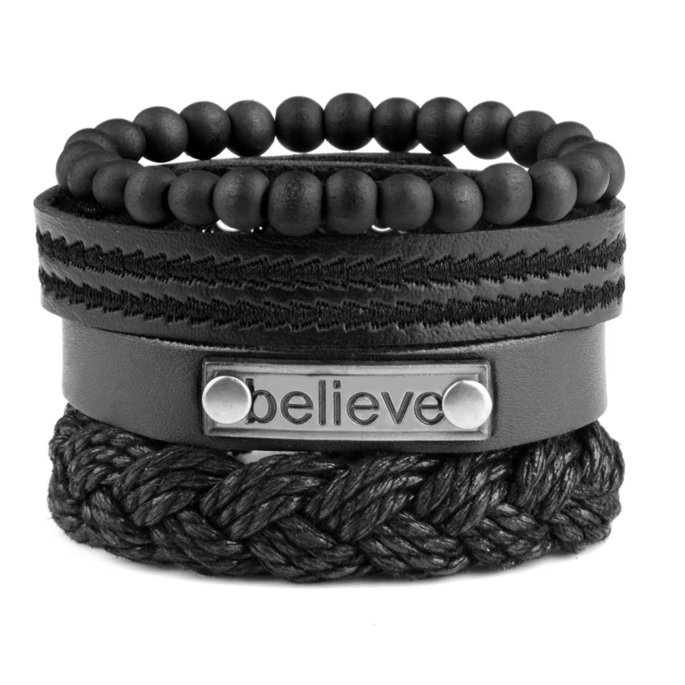 Viking Gothic Leather Bracelet Multilayer Vinatge Men Bracelets Leather Punk Combination Bracelet For Men Jewelry