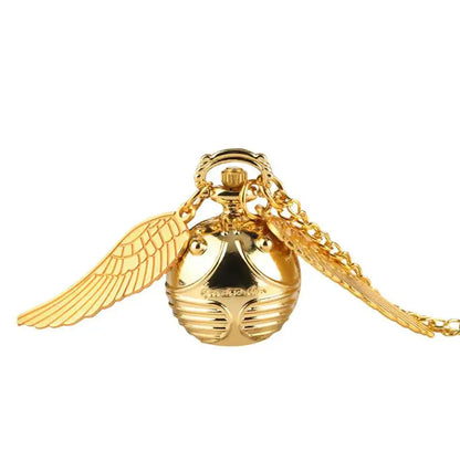 Antique Retro Ball Shaped Quartz Pocket Watch Fashion Sweater Angel Wings Necklace Chain Souvenir Gift for Men Women kids