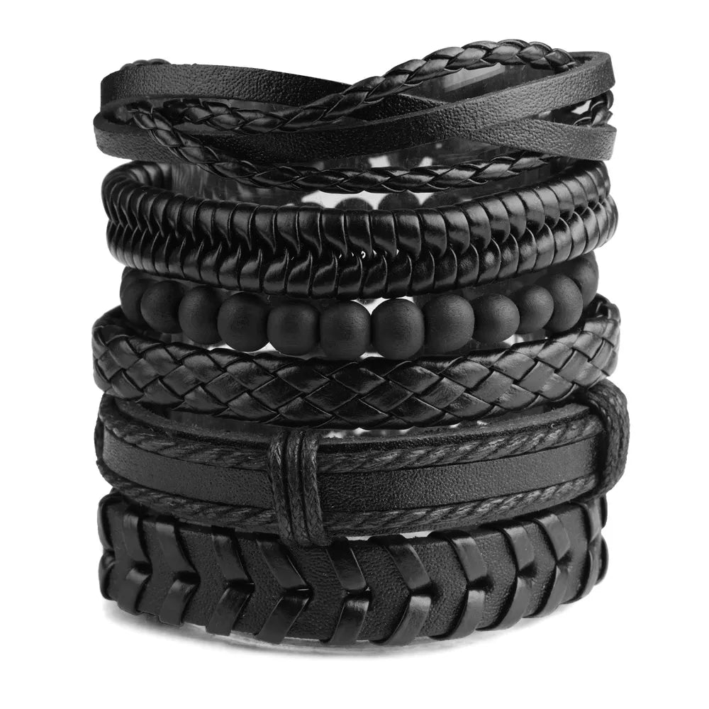 Viking Gothic Leather Bracelet Multilayer Vinatge Men Bracelets Leather Punk Combination Bracelet For Men Jewelry