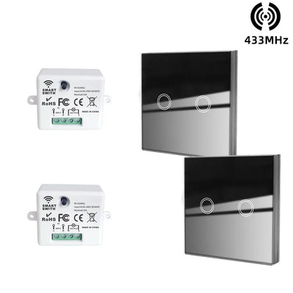 433MHz Smart Light Switch Rf Wireless Touch Wall Switch with Remote Control Tempered Glass Panel Switch for Home LED LAMP 220V