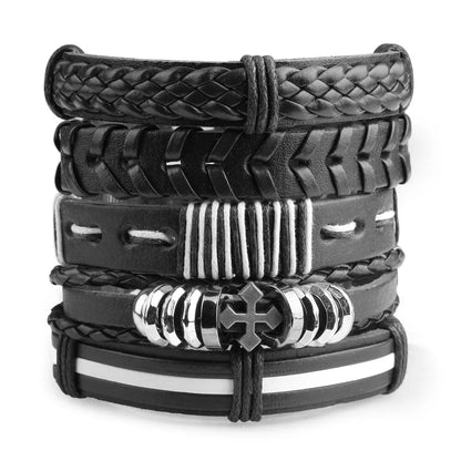 Viking Gothic Leather Bracelet Multilayer Vinatge Men Bracelets Leather Punk Combination Bracelet For Men Jewelry