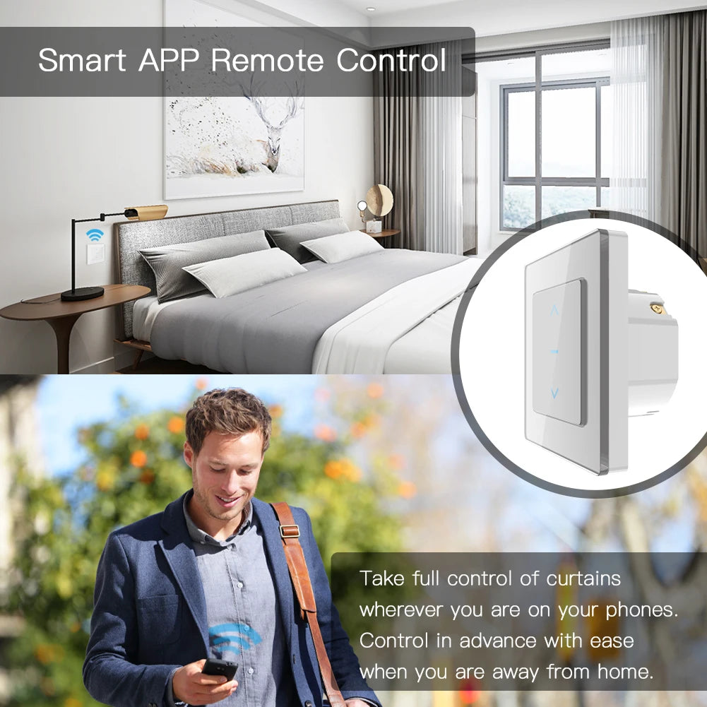 New WiFi Smart Curtain Switch Touch Design for Motorized Curtains and Roller Blinds work with Tuya Smart Life App Alexa Google