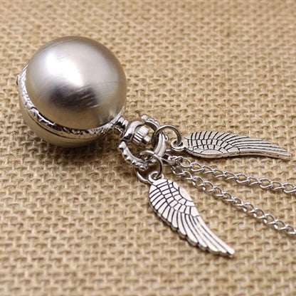 Antique Retro Ball Shaped Quartz Pocket Watch Fashion Sweater Angel Wings Necklace Chain Souvenir Gift for Men Women kids