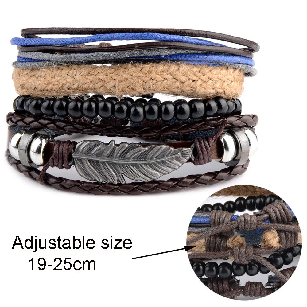 Viking Gothic Leather Bracelet Multilayer Vinatge Men Bracelets Leather Punk Combination Bracelet For Men Jewelry