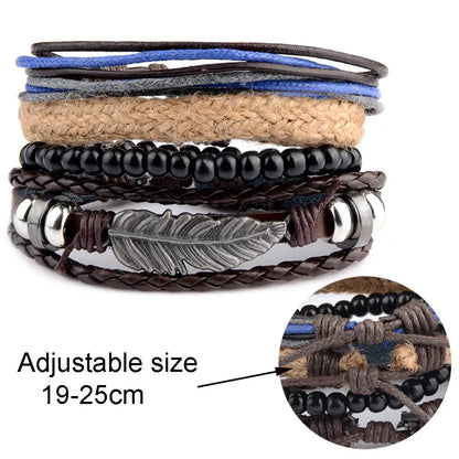 Viking Gothic Leather Bracelet Multilayer Vinatge Men Bracelets Leather Punk Combination Bracelet For Men Jewelry