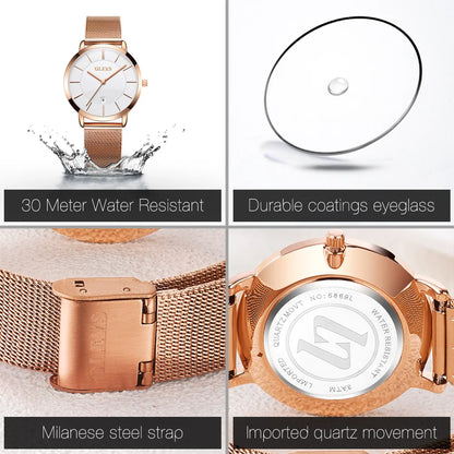 OLEVS Watches For Women Quartz Waterproof Watch Luxury Lady's Watch Stainless Steel Rose Gold Set Gift Box