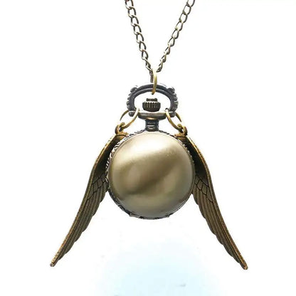 Antique Retro Ball Shaped Quartz Pocket Watch Fashion Sweater Angel Wings Necklace Chain Souvenir Gift for Men Women kids