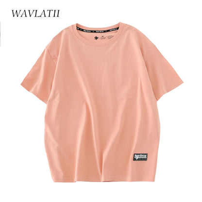 WAVLATII New Women 100% Cotton T shirts Female Green Fashion Oversized Streetwear Short Sleeve Tees Tops for Summer